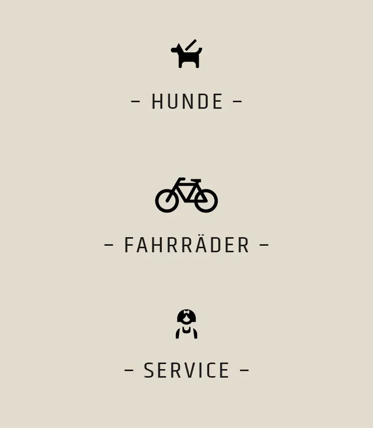 Drei icons für Hunde, Fahrräder und Service